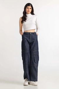 Pantalon en jean taille haute à jambe large pour femme, en coton, coupe ample, longueur cheville, style décontracté printemps, couleur unie, tissu tissé respirant - Product Image 2