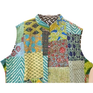 Thevintageartcraft Indian Women's Summer Sleeveless <b>Quilted</b> <b>Jacket</b> Handmade Cotton Patchwork Floral Block Print Design - Product Image 4