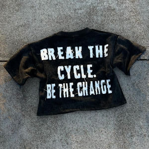 เสื้อยืดโอเวอร์ไซส์ทรงบ็อกซี่แบบดิสเทรสสีดำขาว ตัดเย็บปักลายตามสั่ง OEM เสื้อยืดเนื้อหนาสำหรับผู้ชาย - Product Image 2