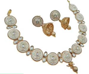 Stylish Copper Necklace <b>Set</b> with Gold-Plated Earrings Latest <b>Pearl</b> Main Stone Jewelry for Women for Weddings Parties or Gifts - Product Image 2