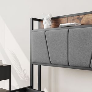Letto Matrimoniale Solido e Stabile con Testiera Contenitore, Stazione di Ricarica, Facile Montaggio, Senza Box Spring, Imbottito, Silenzioso - Product Image 5