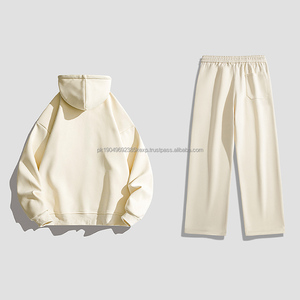 Wholesale Custom 350g <b>Heavy</b>-<b>Duty</b> Fleece Thickened Double-Head <b>Zipper</b> Hoodie Pant Sets Casual Knitted Pullover for Both Autumn - Product Image 3