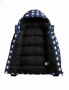 เสื้อแจ็คเก็ตผู้ชายสีน้ำเงินแบบมีฮู้ด บุใยสังเคราะห์ กันหนาว เป็นมิตรกับสิ่งแวดล้อม ระบายอากาศได้ดี กันน้ำ ซับในด้วยผ้าฝ้าย ปิดด้วยซิปด้านหน้า สไตล์สตรีทแวร์ - Product Image 3