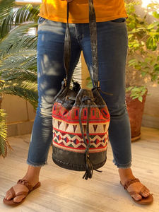 กระเป๋าหนังหูรูดของผู้หญิง,กระเป๋าสะพายไหล่ผ้าแจ็คการ์ดแฮนด์เมดมีสไตล์ - Product Image 5