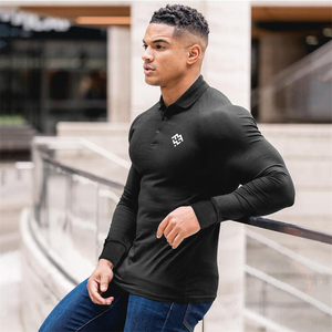 Polo en tricot à manches longues pour homme, couleur unie, coupe décontractée avec logo sur le devant - Product Image 6