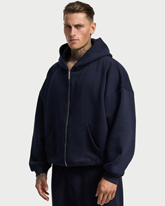 Sweat-shirt à capuche zippé surdimensionné pour homme, en coton molletonné épais, bleu marine, personnalisé, de haute qualité, style décontracté. - Product Image 6