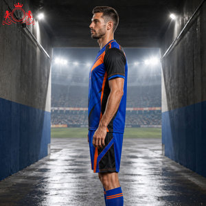 ชุดเสื้อฟุตบอลสีน้ำเงินส้มดำแบบซับลิเมชั่นพร้อมกางเกงขาสั้น ชุดยูนิฟอร์มฟุตบอลสำหรับผู้ใหญ่ ผ้าโพลีเอสเตอร์ระบายอากาศ ตรวจจับรอยขาดด้วยเข็ม - Product Image 6