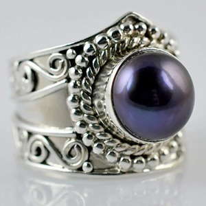 Freshwater Black Pearl <b>Ring</b>, 925 Sterling <b>Silver</b> <b>Statement</b> Promise <b>Ring</b> for Women, Freshwater Pearl Handmade Boho Jewelry, June - Product Image 2