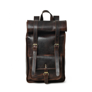 Vintage Genuine <b>Leather</b> Roll Top <b>Backpack</b> with Buckle Closure and <b>Laptop</b> Compartment Unisex Softback 20-39L Capacity - Product Image 1