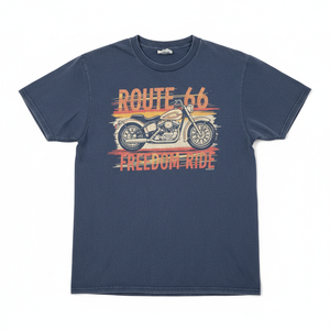 เสื้อยืดคอตตอนพิมพ์ลายมอเตอร์ไซค์ Wholesale Route Freedom Ride สำหรับผู้ชาย แขนสั้น คอกลม ทรงปกติ สวมใส่สบาย - Product Image 1