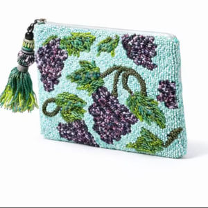 Pochette à Monnaie de Luxe Faite à la Main avec Perles en Forme de Raisin, Portefeuille Ouvert pour Femme au Design Fruité, Mini Sac à Main Artisanal Haut de Gamme avec Perles, Chaîne en Polyester - Product Image 1