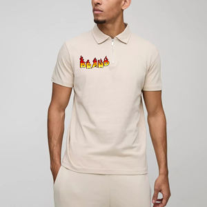 New Arrival Men's for Polo <b>Shirt</b> 100% Cotton Custom Digital Printing Logo <b>Half</b> Zipper Solid Color Loose Fit Hip Hop Style - Product Image 1