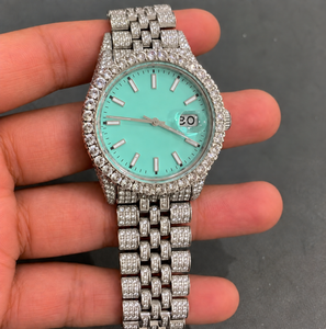 Montre unisexe de luxe en acier inoxydable Raj Gems avec bracelet en diamants, cadran vert en verre, affichage analogique de la date, boîtier de 41 mm, bracelet de 20 mm - Product Image 3