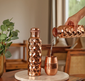 Sleek Blackened Patina Studded Pure <b>Copper</b> Hydration Vessel With <b>Screw</b> Cap Drinkware For Home Travel And Party Use - Product Image 4