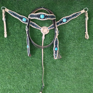 Ensemble d'équipement d'équitation saisonnier léger en cuir véritable, couleur et taille personnalisables, avec têtière et peitorale western - Product Image 3