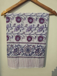 Hand Block Print Cotton <b>Sarong</b> Pareo Purple Floral Beach Wrap Women Summer Cover Up Boho Handmade Scarf - Product Image 2