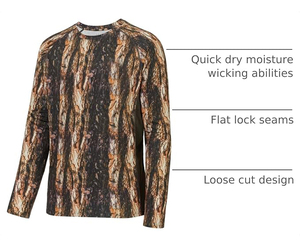 เสื้อแรชการ์ดแขนยาวลายพรางสำหรับผู้ชาย พิมพ์ลายแบบ Heat-Transfer ระบายอากาศได้ดี UPF50+ แห้งเร็ว ผลิตจากโพลีเอสเตอร์ เหมาะสำหรับกิจกรรมกลางแจ้งและตกปลา - Product Image 3