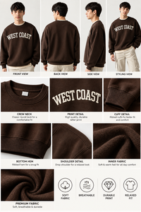 Sweat-shirt à col rond surdimensionné pour homme |   Sweat-shirt graphique marron de qualité supérieure |   Fabricant de pulls personnalisés avec logo, impression de lettres sur le haut - Product Image 5