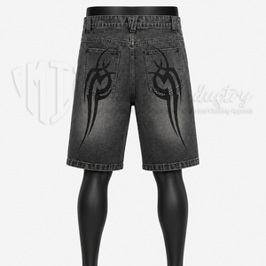 Pantalones Cortos de Mezclilla Personalizados para Hombre, Lavados en Negro, Hasta la Rodilla, Estilo Baggy, con Estampado Gráfico, Casuales, de Verano - Product Image 2