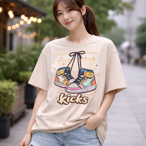 Camiseta Casual de Cuello Redondo para Mujer, Transpirable, de Jersey, Lisa, con Serigrafía, de Alta Calidad, de Algodón, de Manga Corta, Ecológica y de Secado Rápido - Product Image 3