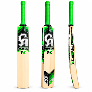 Batte de cricket CA Pro 1K en saule anglais, légère, verte et noire, équipement sportif moderne en bois pour le cricket à balle dure - Product Image 1