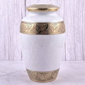 <b>Red</b> and Gold Floral and Leaf Motif Brass Adult Cremation Urn with glossy surface for Human Ashes, Burial Memorial Urn - Product Image 2