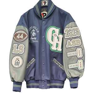 Chaqueta Varsity Premium OEM con Cuerpo de Lana y Mangas de Cuero Vacuno Auténtico, Parches de Diseño Personalizado, Bordado Lettermen - Product Image 3