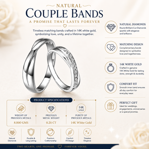 Natural Round Brilliant Cut Diamond <b>Couple</b> Bands | White Gold Pave Setting <b>Rings</b> | Matching Wedding Engagement Fine Jewelry - Product Image 5