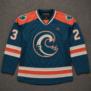 Custom V-<b>Neck</b> Ice Hockey Jersey Breathable Mesh Side Panels Teal and Orange Team Sports Uniform Wholesale OEM - Product Image 1
