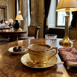 ชุดถ้วยชาทองเหลืองทำมือสุดหรู พร้อมจานรอง แก้วกาแฟตุรกีสลักลาย สำหรับใช้ในบ้าน โรงแรม งานเลี้ยง ขายส่ง - Product Image 3