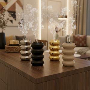 Brûleur à encens en métal côtelé moderne, porte-encens Oud arabe de luxe pour la décoration intérieure du Moyen-Orient, disponible en Or, Argent, Noir Mat, Crème - Product Image 1