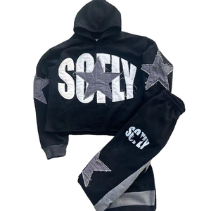 Premium Streetwear Black Cropped Hoodie And Jogger Set For Men And Women Stylish <b>Star</b> Patch Design Casual Sportswear <b>Outfit</b> - Product Image 1