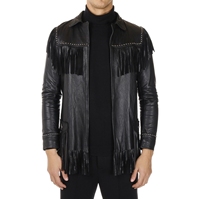 Veste en cuir noir à franges pour homme, style rétro, cloutée, pour la scène, la musique country et la mode de festival – Nouveauté 2026 – Vestes pour homme
