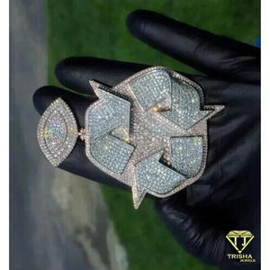 Colgante con Forma de Llave con Signo de Reciclaje, con Moissanita de Corte Brillante Redondo, Plata 925, Estilo Hip Hop, Certificado GIA, Regalo Unisex - Product Image 2