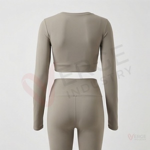 Ensemble de yoga 2 pièces pour femmes, haut court sans couture à manches longues et leggings taille haute - Product Image 2