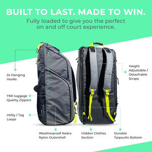 Sac à dos de sport et de raquette imperméable gris et jaune fluo, sac de sport grande capacité avec bretelles ergonomiques et boucle de compression - Product Image 6