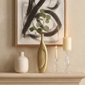 Vase de table en céramique émaillée bronze, forme bouteille transparente côtelée, récipient décoratif pour fleurs - Product Image 2