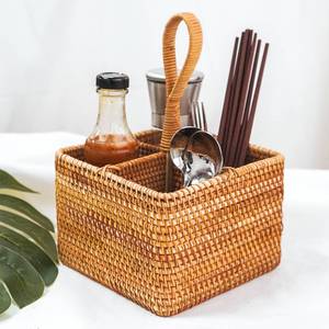 Handweave rattan cutlery baskets cheap cost silverware holder flatware <b>caddy</b> <b>kitchen</b> organization - Product Image 5