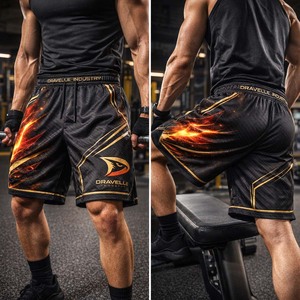 Pantalones Cortos Deportivos Personalizados de la Industria Dravelle, Ropa Deportiva Sublimada de Primera Calidad, Detalles Metálicos Dorados, Secado Rápido, Ecológicos - Product Image 6