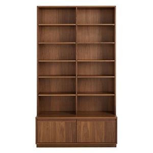 Double Column Teak <b>Wood</b> <b>Bookcase</b> Large Office Storage Shelf with Doors - Product Image 2
