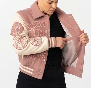 High Quality <b>Winter</b> Crop Varsity <b>Jacket</b> Women's <b>Leather</b> Sleeve Embroidery Patches Crop <b>Jackets</b> Ladies <b>Winter</b> Varsity Crop Coat - Product Image 3