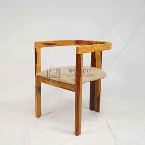 Chaise de salle à manger moderne 100% bois massif avec coussin en cuir véritable, imperméable et portable pour appartement et entrepôt - Product Image 3