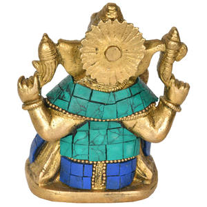 รูปปั้นพระพิฆเนศทองเหลืองขนาด4นิ้วทำด้วยมือสำหรับเป็นของขวัญผลิตในอินเดีย - Product Image 2