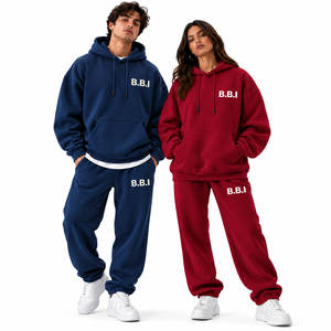 custom couple hoodie tracksuit <b>mens</b> brown hooded <b>sweatshirt</b> sweatpants womens light <b>pink</b> fleece pullover hoodie jogger sets - Product Image 2