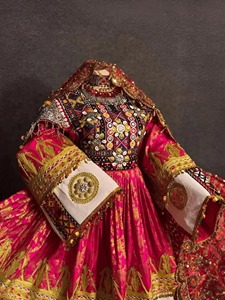 Traditional <b>Red</b> Gold Afghan Kuchi Dress Heavy Mirror Work Hand Embroidery Cultural Bridal Gown Women Casual Dresses Suit - Product Image 5