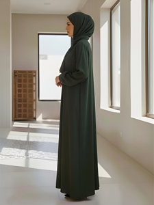 Abaya en coton respirant, longue, à manches longues, col rond, coupe ample évasée, tenue décontractée pour les fêtes, motifs variés - Product Image 5