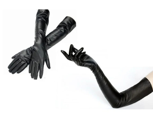 Black Leather Opera Length <b>Gloves</b> Women Retro Style Party Winter Formal Unlined Long <b>Glove</b> - Product Image 1