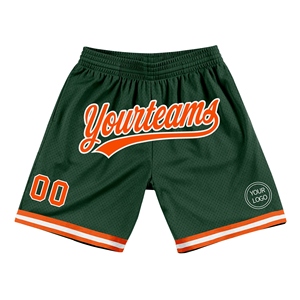 Shorts de basket-ball personnalisés écologiques, vert chasseur, orange-blanc, authentiques et rétro - Product Image 1