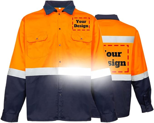 Camisa de Manga Larga de Alta Visibilidad, 100% Algodón, con Franjas Reflectantes Luminosas para Trabajo Nocturno - Product Image 2