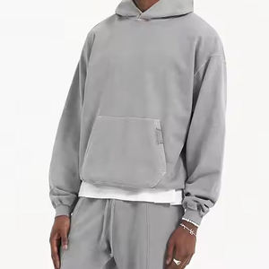 Sudadera con Capucha Extra Grande para Hombre, Color Gris Sólido, Algodón French Terry, Diseño con Bolsillos, Ropa Casual de Otoño - Product Image 2